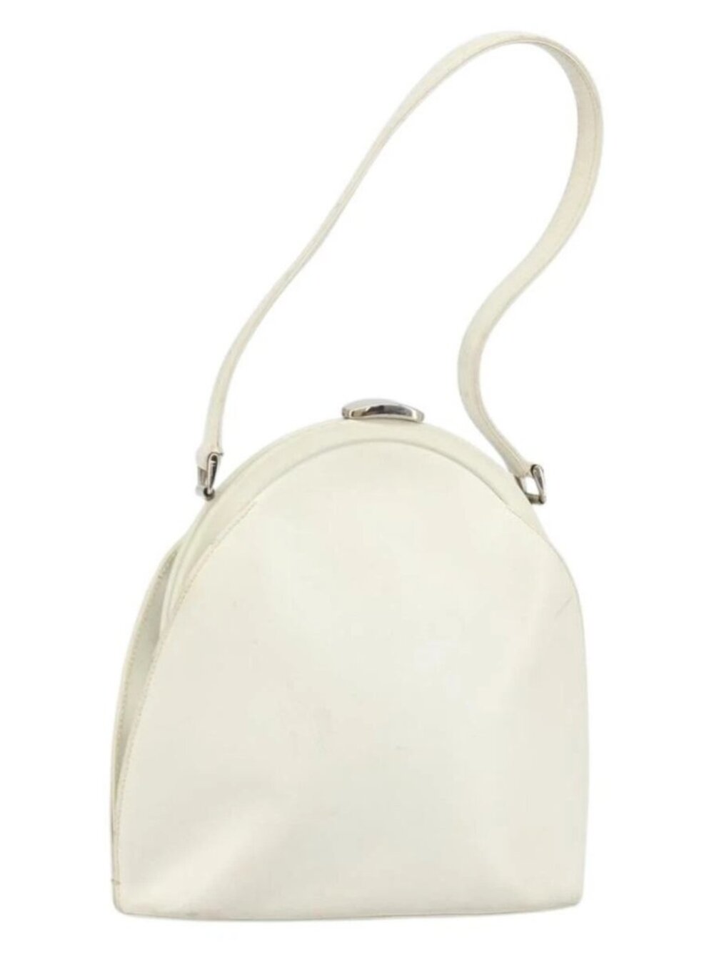 GUCCI Hand Bag Leather White Silver Auth 170514